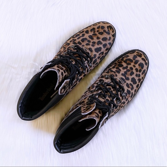 Timberland Women’s London Square Cheetah Print Calf Hair Combat Boot Mid Hiker - Picture 5 of 9